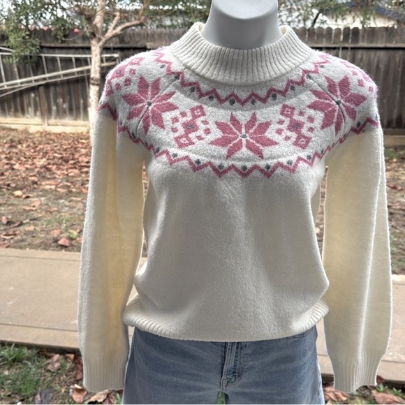Cato Sweaters - CHARLOTTE By Cato Women's Cream and Pink Patterned Sweater Size XL